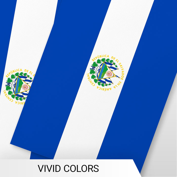 G128 El Salvador Salvadoran Bunting Banner | Flag 8.2 x 5.5 Inch, Full String 33 Feet | Printed 150D Polyester, Decorations For Bar, School, Festival Events Celebration