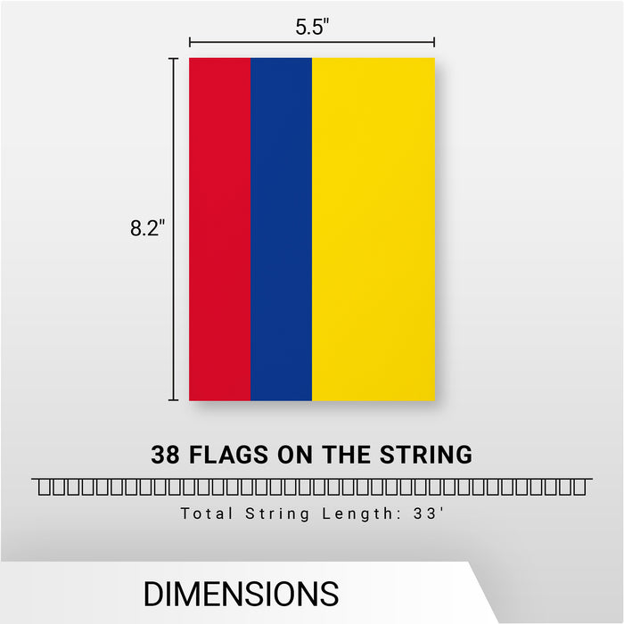 G128 Colombia Colombian Bunting Banner | Flag 8.2 x 5.5 Inch, Full String 33 Feet | Printed 150D Polyester, Decorations For Bar, School, Festival Events Celebration