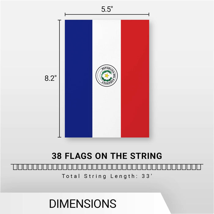 G128 Paraguay 	Paraguayan Bunting Banner | Flag 8.2 x 5.5 Inch, Full String 33 Feet | Printed 150D Polyester, Decorations For Bar, School, Festival Events Celebration