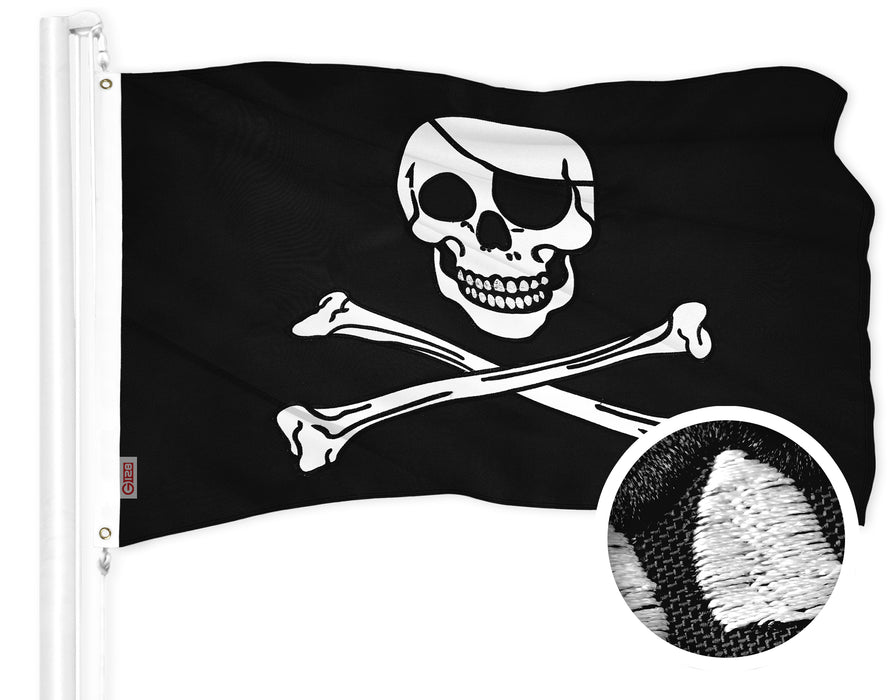 G128 Pirate Jolly Roger Bones Flag | 16x24 In | ToughWeave Series Embroidered 300D Polyester | Novelty Flag, Embroidered Design, Indoor/Outdoor, Brass Grommets