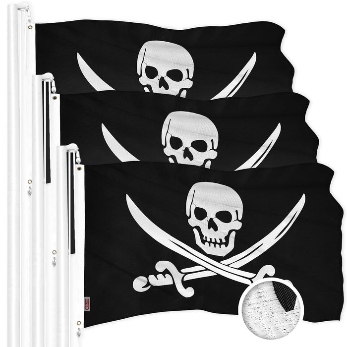 G128 3 Pack: Pirate Jolly Roger Swords Flag | 20x30 In | ToughWeave Series Embroidered 300D Polyester | Novelty Flag, Embroidered Design, Indoor/Outdoor, Brass Grommets