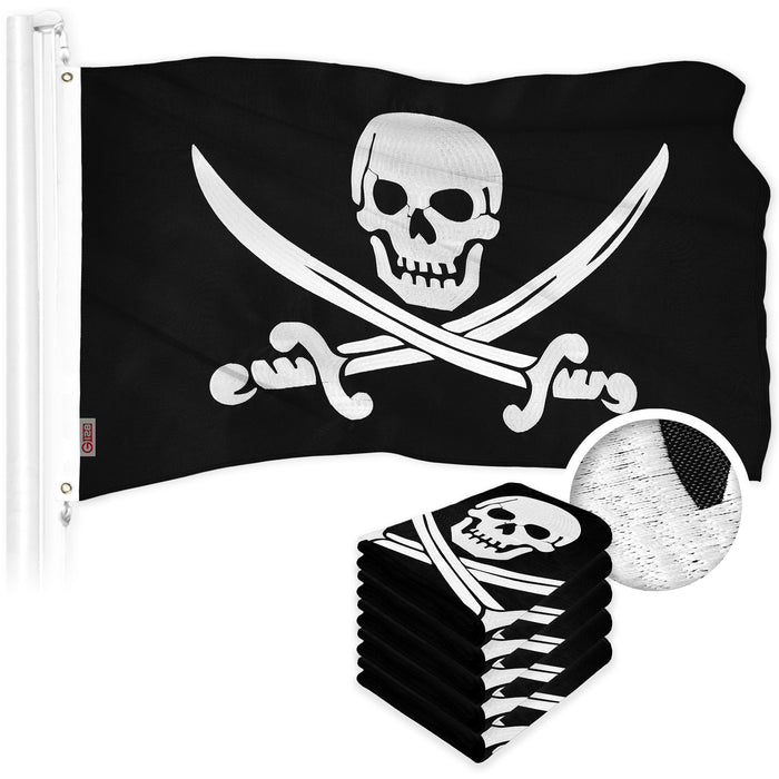 G128 5 Pack: Pirate Jolly Roger Swords Flag | 16x24 in | ToughWeave Series Embroidered 300D Polyester | Novelty Flag, Embroidered Design, Indoor/