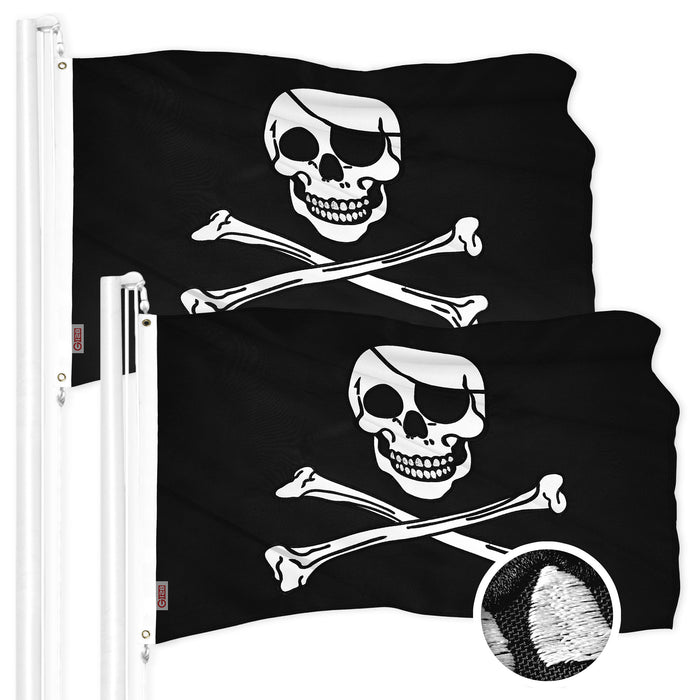 G128 2 Pack: Pirate Jolly Roger Bones Flag | 16x24 In | ToughWeave Series Embroidered 300D Polyester | Novelty Flag, Embroidered Design, Indoor/Outdoor, Brass Grommets
