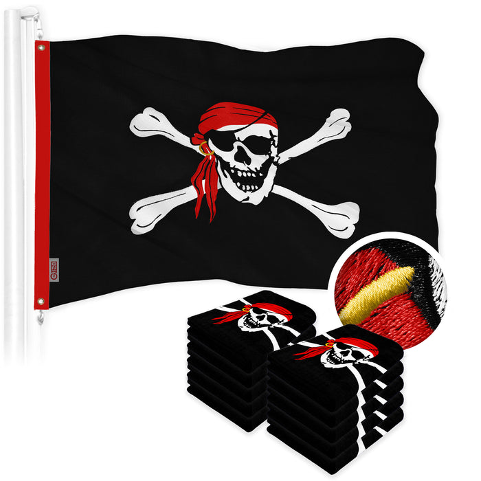 G128 10 Pack: Pirate Jolly Roger Red Head Scarf Flag | 20x30 In | ToughWeave Series Embroidered 300D Polyester | Novelty Flag, Embroidered Design, Indoor/Outdoor, Brass Grommets