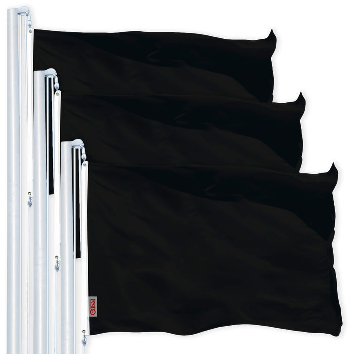 G128 3 Pack: Solid Black Color Flag | 2.5x4 Ft | LiteWeave Pro Series Printed 150D Polyester | Indoor/Outdoor, Vibrant Colors, Brass Grommets, Thicker and More Durable Than 100D 75D Polyester