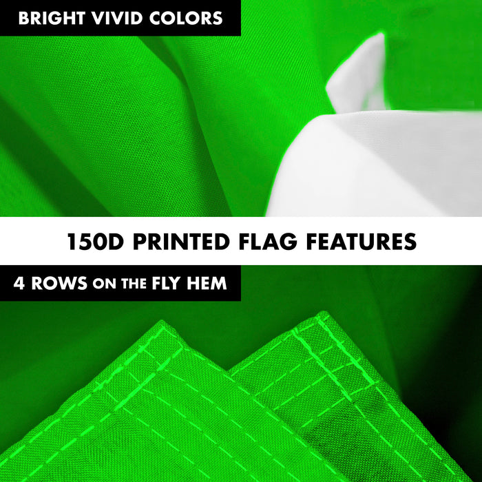 G128 Combo Pack: 5 Ft Tangle Free Aluminum Spinning Flagpole (White) & Solid Lime Green Color Flag 2.5x4 Ft, LiteWeave Pro Series Printed 150D Polyester | Pole with Flag Included