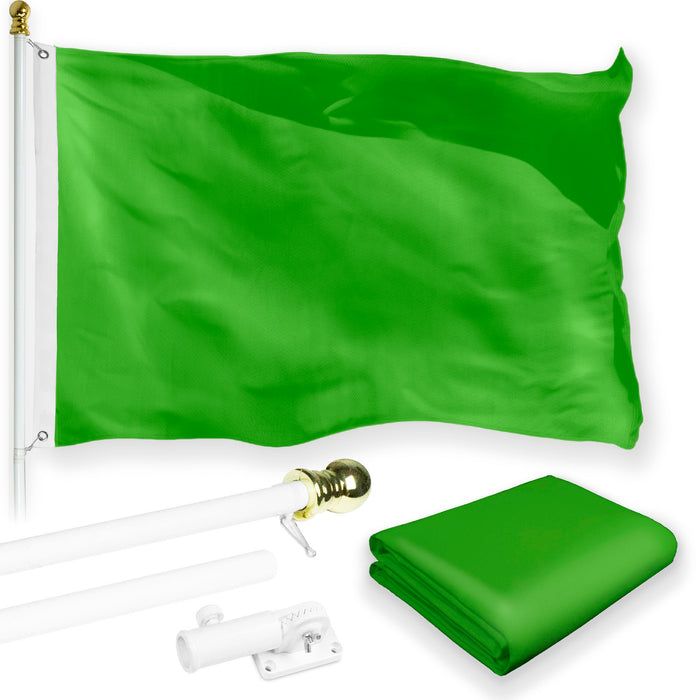 G128 Combo Pack: 5 Ft Tangle Free Aluminum Spinning Flagpole (White) & Solid Lime Green Color Flag 2.5x4 Ft, LiteWeave Pro Series Printed 150D Polyester | Pole with Flag Included