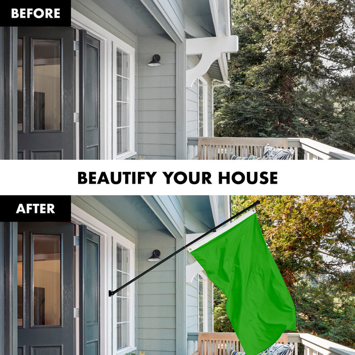 G128 Combo Pack: 5 Ft Tangle Free Aluminum Spinning Flagpole (Black) & Solid Lime Green Color Flag 2x3 Ft, LiteWeave Pro Series Printed 150D Polyester | Pole with Flag Included