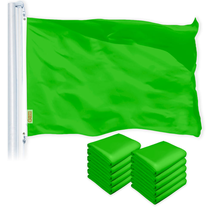 G128 10 Pack: Solid Lime Green Color Flag | 2x3 Ft | LiteWeave Pro Series Printed 150D Polyester | Indoor/Outdoor, Vibrant Colors, Brass Grommets, Thicker and More Durable Than 100D 75D Polyester