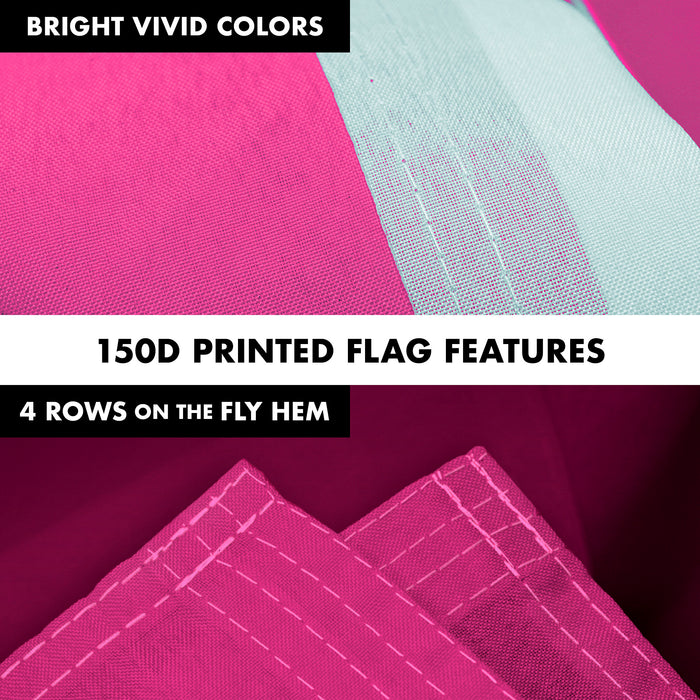 G128 Combo Pack: 5 Ft Tangle Free Aluminum Spinning Flagpole (White) & Solid Magenta Color Flag 2.5x4 Ft, LiteWeave Pro Series Printed 150D Polyester | Pole with Flag Included
