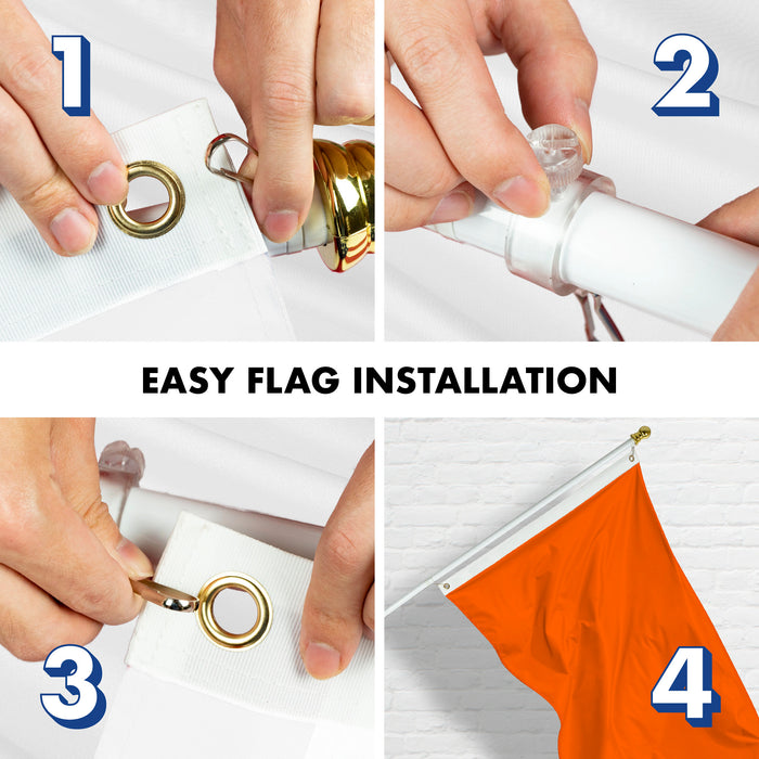 G128 Combo Pack: 5 Ft Tangle Free Aluminum Spinning Flagpole (White) & Solid Orange Color Flag 2.5x4 Ft, LiteWeave Pro Series Printed 150D Polyester | Pole with Flag Included