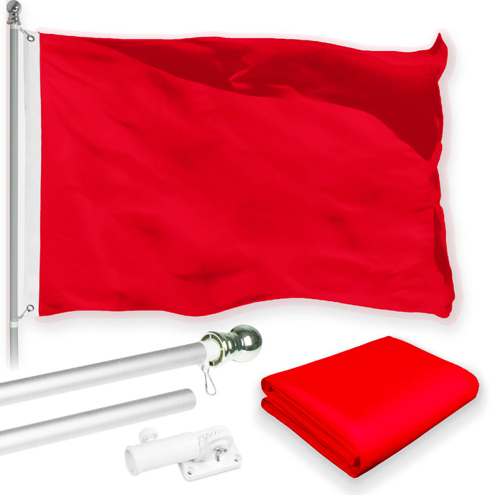 G128 Combo Pack: 5 Ft Tangle Free Aluminum Spinning Flagpole (Silver) & Solid Red Color Flag 2x3 Ft, LiteWeave Pro Series Printed 150D Polyester | Pole with Flag Included