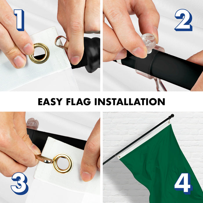 G128 Combo Pack: 5 Ft Tangle Free Aluminum Spinning Flagpole (Black) & Solid Dark Green Color Flag 2x3 Ft, LiteWeave Pro Series Printed 150D Polyester | Pole with Flag Included