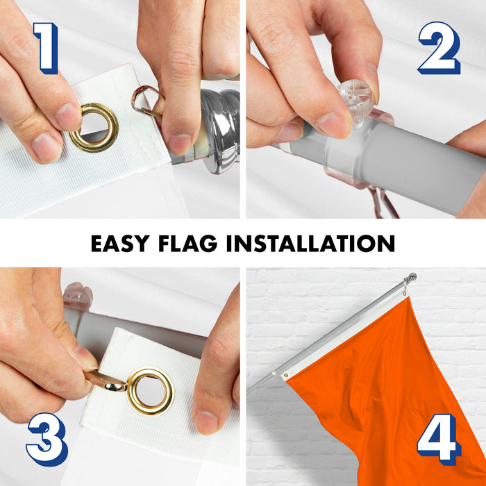 G128 Combo Pack: 5 Ft Tangle Free Aluminum Spinning Flagpole (Silver) & Solid Orange Color Flag 2.5x4 Ft, LiteWeave Pro Series Printed 150D Polyester | Pole with Flag Included