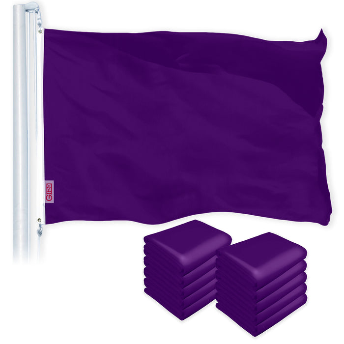 G128 10 Pack: Solid Purple Color Flag | 2x3 Ft | LiteWeave Pro Series Printed 150D Polyester | Indoor/Outdoor, Vibrant Colors, Brass Grommets, Thicker and More Durable Than 100D 75D Polyester