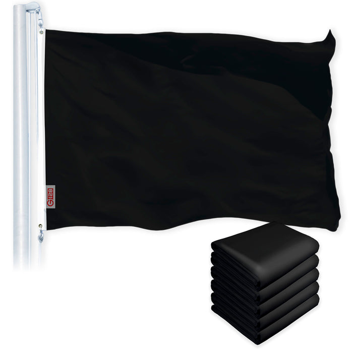 G128 5 Pack: Solid Black Color Flag | 2.5x4 Ft | LiteWeave Pro Series Printed 150D Polyester | Indoor/Outdoor, Vibrant Colors, Brass Grommets, Thicker and More Durable Than 100D 75D Polyester