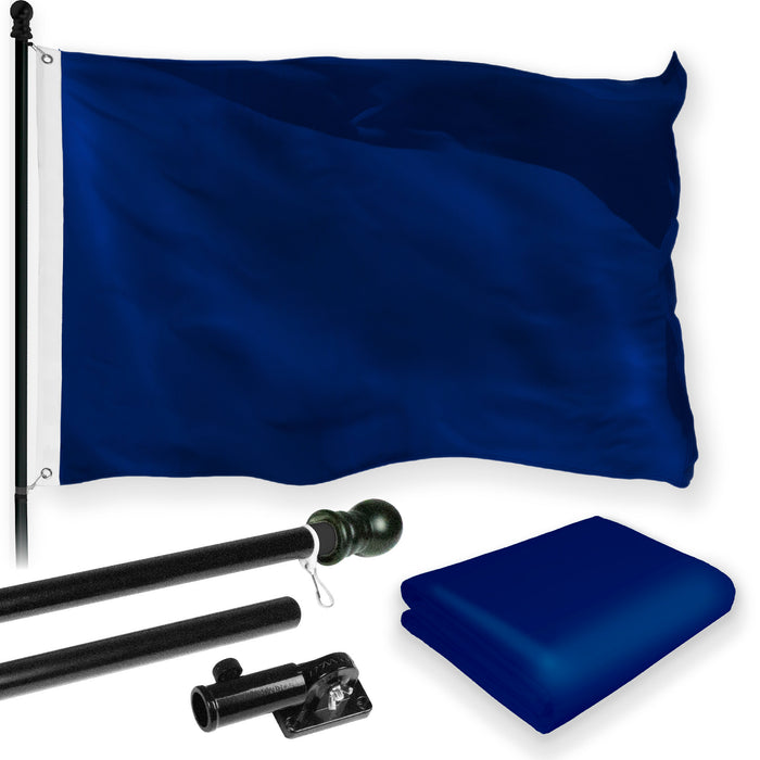 G128 Combo Pack: 5 Ft Tangle Free Aluminum Spinning Flagpole (Black) & Solid Blue Color Flag 2.5x4 Ft, LiteWeave Pro Series Printed 150D Polyester | Pole with Flag Included