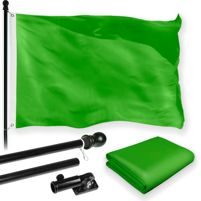 G128 Combo Pack: 5 Ft Tangle Free Aluminum Spinning Flagpole (Black) & Solid Lime Green Color Flag 2x3 Ft, LiteWeave Pro Series Printed 150D Polyester | Pole with Flag Included