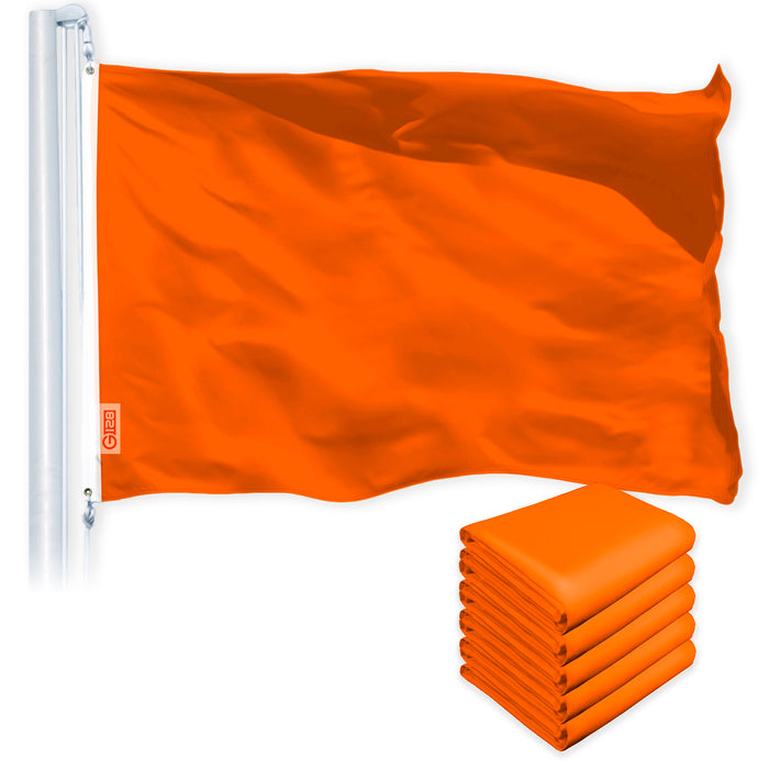 G128 5 Pack: Solid Orange Color Flag | 2.5x4 Ft | LiteWeave Pro Series Printed 150D Polyester | Indoor/Outdoor, Vibrant Colors, Brass Grommets, Thicker and More Durable Than 100D 75D Polyester
