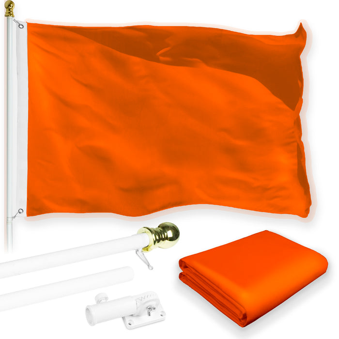 G128 Combo Pack: 5 Ft Tangle Free Aluminum Spinning Flagpole (White) & Solid Orange Color Flag 2.5x4 Ft, LiteWeave Pro Series Printed 150D Polyester | Pole with Flag Included