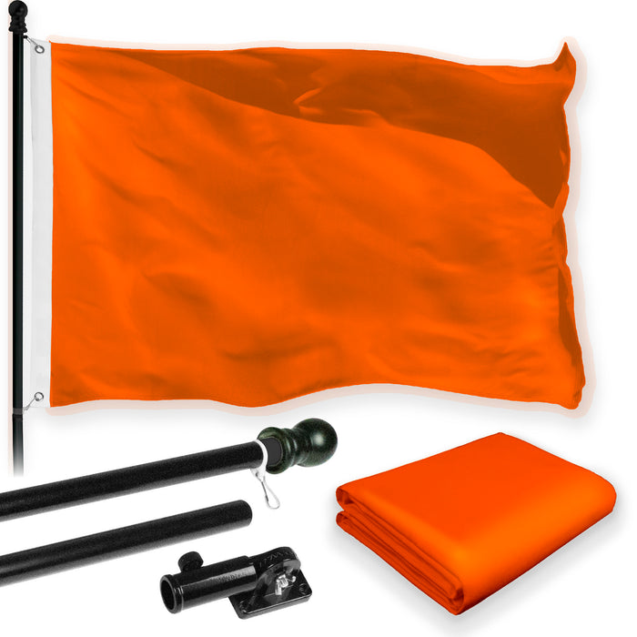 G128 Combo Pack: 5 Ft Tangle Free Aluminum Spinning Flagpole (Black) & Solid Orange Color Flag 2.5x4 Ft, LiteWeave Pro Series Printed 150D Polyester | Pole with Flag Included