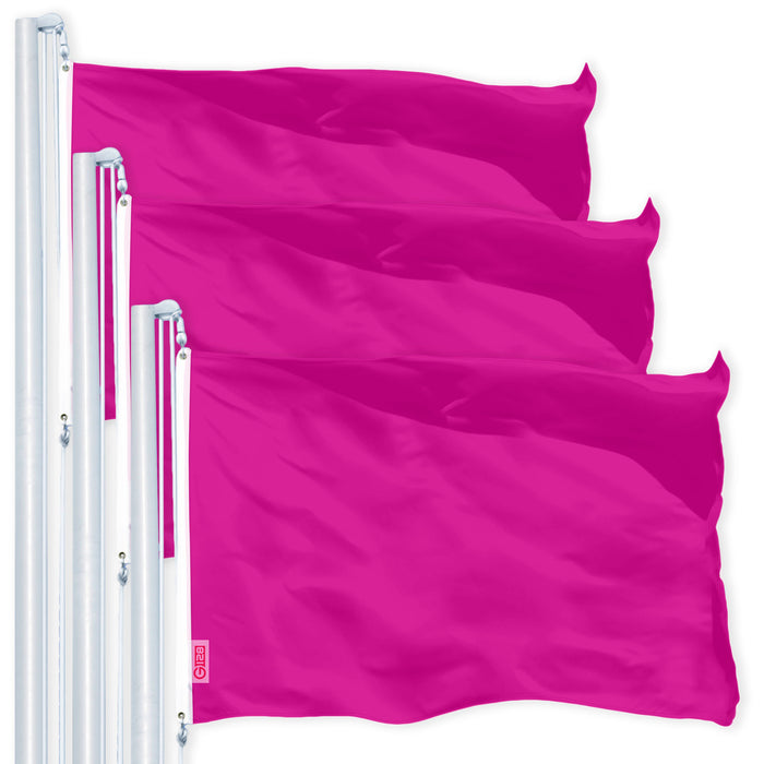 G128 3 Pack: Solid Pink Color Flag | 2.5x4 Ft | LiteWeave Pro Series Printed 150D Polyester | Indoor/Outdoor, Vibrant Colors, Brass Grommets, Thicker and More Durable Than 100D 75D Polyester