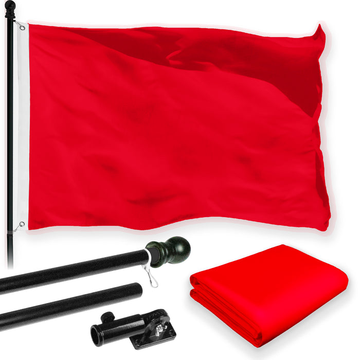 G128 Combo Pack: 5 Ft Tangle Free Aluminum Spinning Flagpole (Black) & Solid Red Color Flag 2.5x4 Ft, LiteWeave Pro Series Printed 150D Polyester | Pole with Flag Included