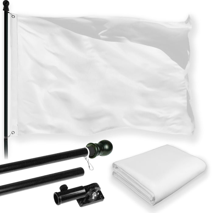 G128 Combo Pack: 5 Ft Tangle Free Aluminum Spinning Flagpole (Black) & Solid White Color Flag 2.5x4 Ft, LiteWeave Pro Series Printed 150D Polyester | Pole with Flag Included