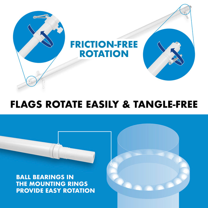 G128 Combo Pack: 5 Ft Tangle Free Aluminum Spinning Flagpole (White) & Solid Blue Color Flag 2.5x4 Ft, LiteWeave Pro Series Printed 150D Polyester | Pole with Flag Included