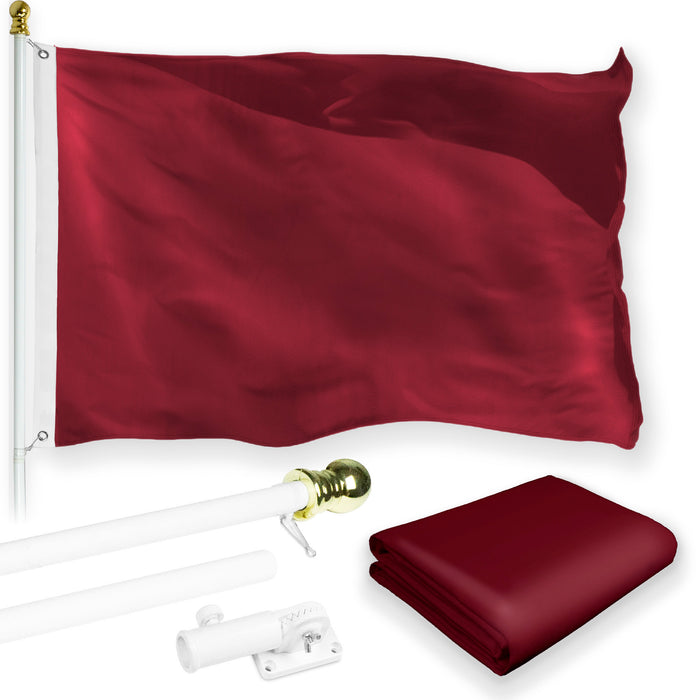 G128 Combo Pack: 5 Ft Tangle Free Aluminum Spinning Flagpole (White) & Solid Burgundy Color Flag 2.5x4 Ft, LiteWeave Pro Series Printed 150D Polyester | Pole with Flag Included