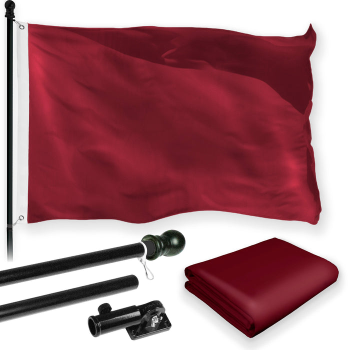 G128 Combo Pack: 5 Ft Tangle Free Aluminum Spinning Flagpole (Black) & Solid Burgundy Color Flag 2.5x4 Ft, LiteWeave Pro Series Printed 150D Polyester | Pole with Flag Included