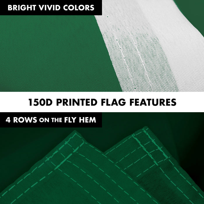 G128 Combo Pack: 5 Ft Tangle Free Aluminum Spinning Flagpole (Silver) & Solid Dark Green Color Flag 2x3 Ft, LiteWeave Pro Series Printed 150D Polyester | Pole with Flag Included