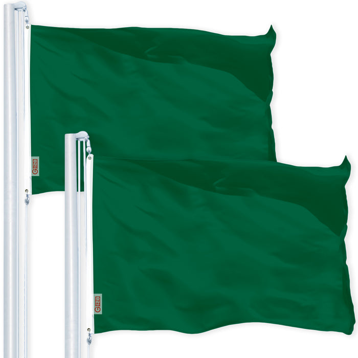 G128 2 Pack: Solid Dark Green Color Flag | 2x3 Ft | LiteWeave Pro Series Printed 150D Polyester | Indoor/Outdoor, Vibrant Colors, Brass Grommets, Thicker and More Durable Than 100D 75D Polyester