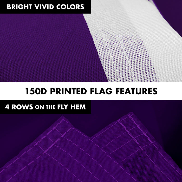 G128 Combo Pack: 5 Ft Tangle Free Aluminum Spinning Flagpole (White) & Solid Purple Color Flag 2x3 Ft, LiteWeave Pro Series Printed 150D Polyester | Pole with Flag Included