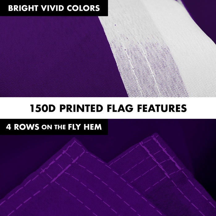 G128 Combo Pack: 5 Ft Tangle Free Aluminum Spinning Flagpole (Silver) & Solid Purple Color Flag 2x3 Ft, LiteWeave Pro Series Printed 150D Polyester | Pole with Flag Included