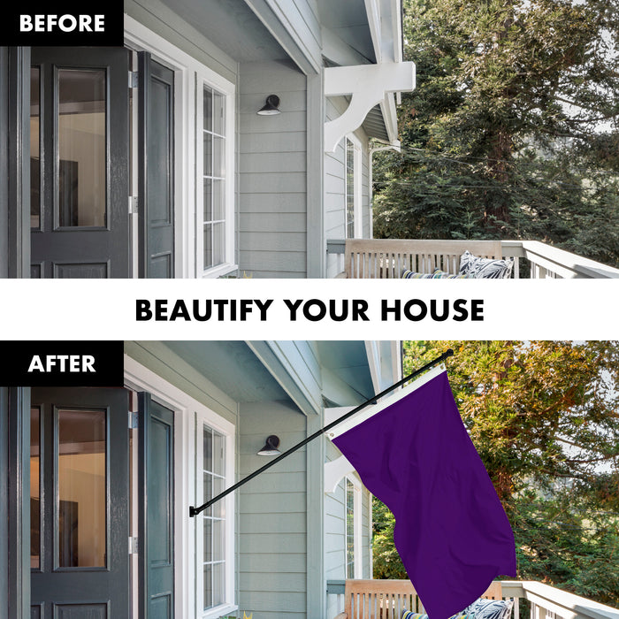 G128 Combo Pack: 5 Ft Tangle Free Aluminum Spinning Flagpole (Black) & Solid Purple Color Flag 2x3 Ft, LiteWeave Pro Series Printed 150D Polyester | Pole with Flag Included