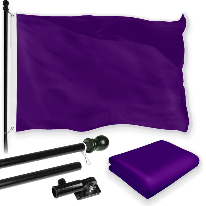 G128 Combo Pack: 5 Ft Tangle Free Aluminum Spinning Flagpole (Black) & Solid Purple Color Flag 2x3 Ft, LiteWeave Pro Series Printed 150D Polyester | Pole with Flag Included