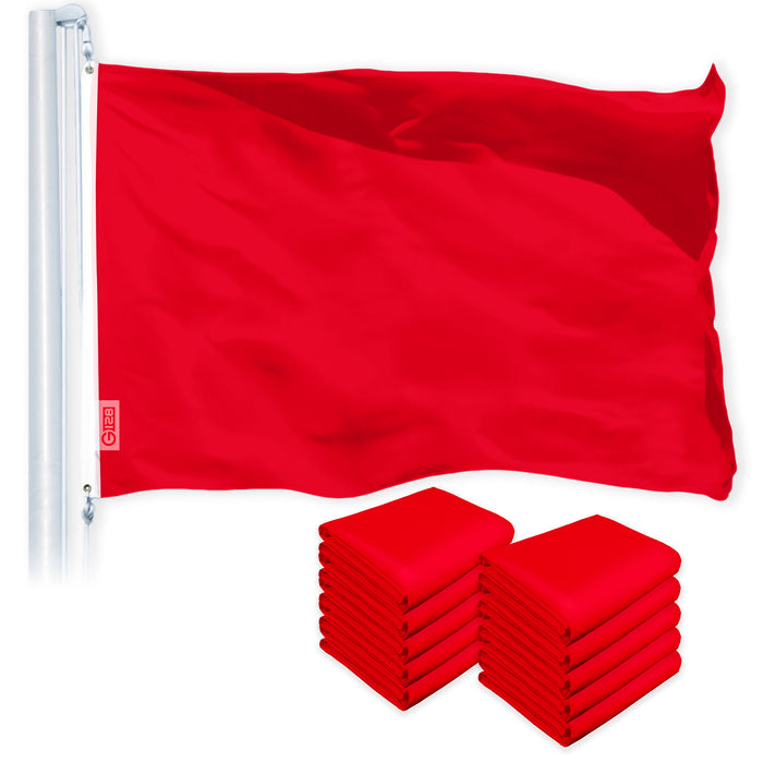 G128 10 Pack: Solid Red Color Flag | 2.5x4 Ft | LiteWeave Pro Series Printed 150D Polyester | Indoor/Outdoor, Vibrant Colors, Brass Grommets, Thicker and More Durable Than 100D 75D Polyester