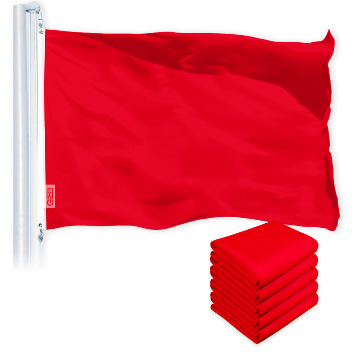 G128 5 Pack: Solid Red Color Flag | 2.5x4 Ft | LiteWeave Pro Series Printed 150D Polyester | Indoor/Outdoor, Vibrant Colors, Brass Grommets, Thicker and More Durable Than 100D 75D Polyester