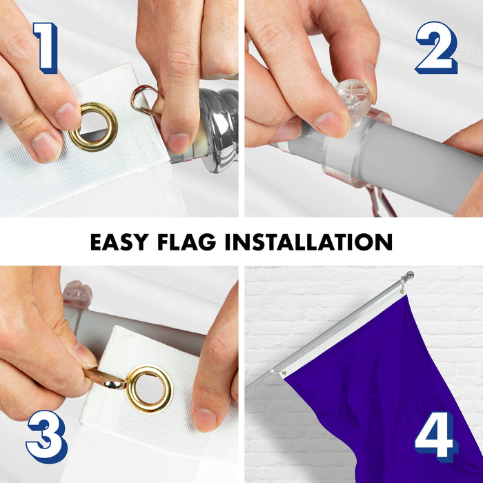 G128 Combo Pack: 5 Ft Tangle Free Aluminum Spinning Flagpole (Silver) & Solid Violet Color Flag 2x3 Ft, LiteWeave Pro Series Printed 150D Polyester | Pole with Flag Included