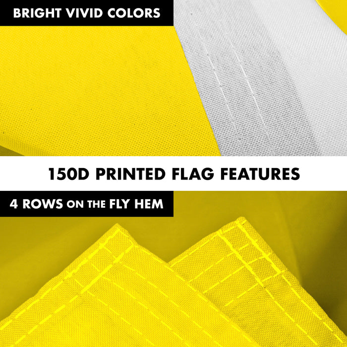 G128 Combo Pack: 5 Ft Tangle Free Aluminum Spinning Flagpole (Silver) & Solid Yellow Color Flag 2.5x4 Ft, LiteWeave Pro Series Printed 150D Polyester | Pole with Flag Included