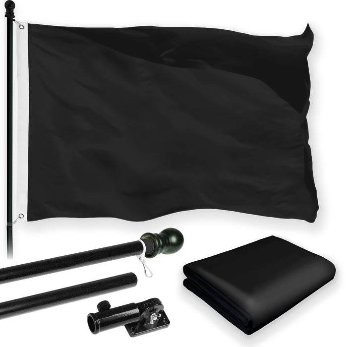 G128 Combo Pack: 5 Ft Tangle Free Aluminum Spinning Flagpole (Black) & Solid Black Color Flag 2.5x4 Ft, LiteWeave Pro Series Printed 150D Polyester | Pole with Flag Included