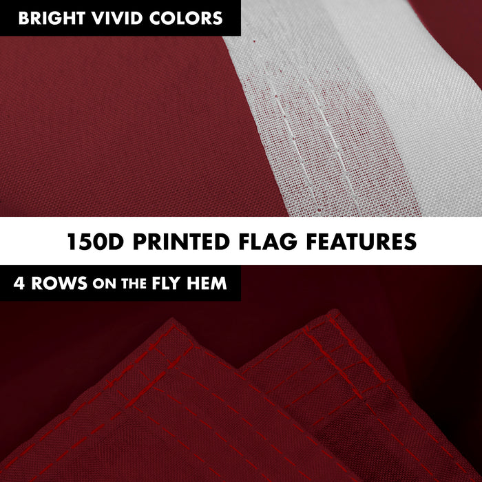 G128 Combo Pack: 5 Ft Tangle Free Aluminum Spinning Flagpole (White) & Solid Burgundy Color Flag 2.5x4 Ft, LiteWeave Pro Series Printed 150D Polyester | Pole with Flag Included