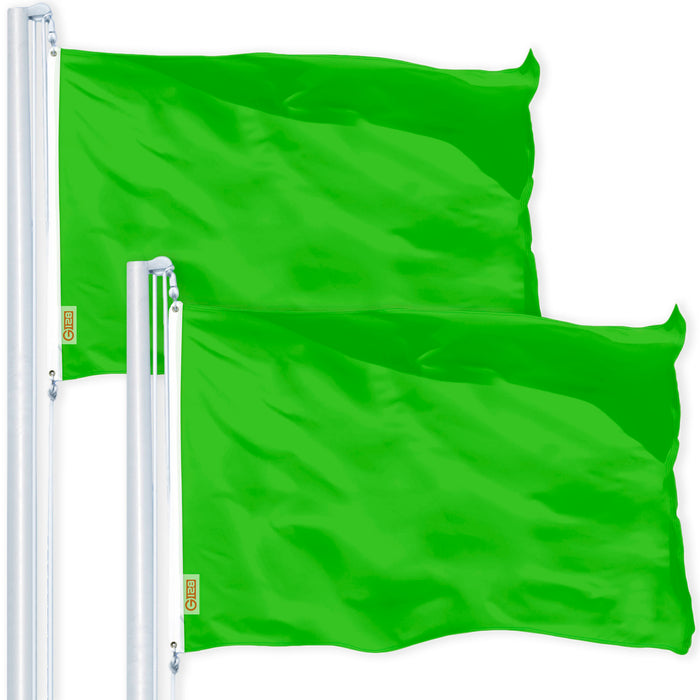 G128 2 Pack: Solid Lime Green Color Flag | 2x3 Ft | LiteWeave Pro Series Printed 150D Polyester | Indoor/Outdoor, Vibrant Colors, Brass Grommets, Thicker and More Durable Than 100D 75D Polyester