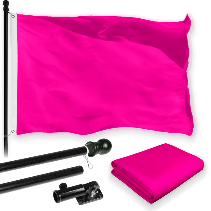 G128 Combo Pack: 5 Ft Tangle Free Aluminum Spinning Flagpole (Black) & Solid Magenta Color Flag 2.5x4 Ft, LiteWeave Pro Series Printed 150D Polyester | Pole with Flag Included