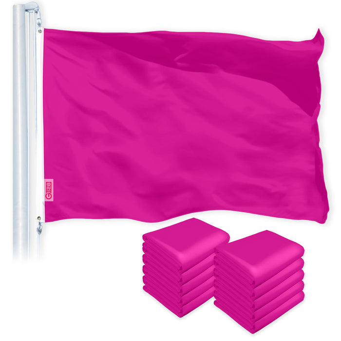 G128 10 Pack: Solid Pink Color Flag | 2x3 Ft | LiteWeave Pro Series Printed 150D Polyester | Indoor/Outdoor, Vibrant Colors, Brass Grommets, Thicker and More Durable Than 100D 75D Polyester