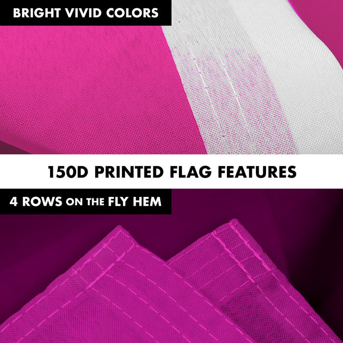 G128 Combo Pack: 5 Ft Tangle Free Aluminum Spinning Flagpole (White) & Solid Pink Color Flag 2.5x4 Ft, LiteWeave Pro Series Printed 150D Polyester | Pole with Flag Included
