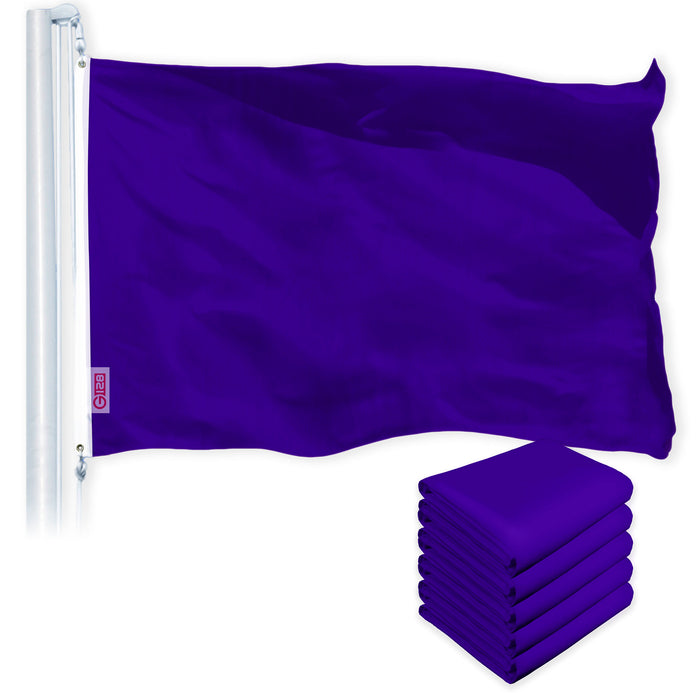 G128 5 Pack: Solid Violet Color Flag | 2.5x4 Ft | LiteWeave Pro Series Printed 150D Polyester | Indoor/Outdoor, Vibrant Colors, Brass Grommets, Thicker and More Durable Than 100D 75D Polyester