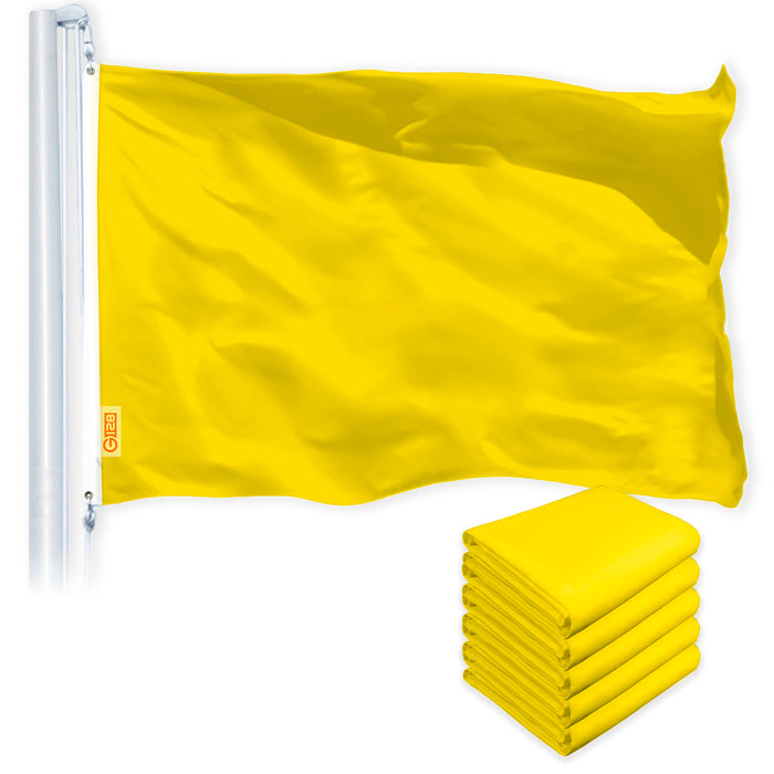 G128 5 Pack: Solid Yellow Color Flag | 2x3 Ft | LiteWeave Pro Series Printed 150D Polyester | Indoor/Outdoor, Vibrant Colors, Brass Grommets, Thicker and More Durable Than 100D 75D Polyester