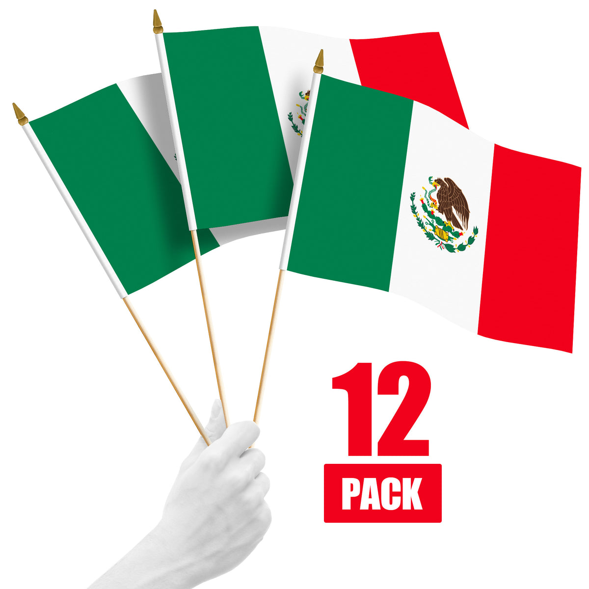 G128 12 Pack Handheld Mexico Mexican Stick Flags | 12x18 In | Printed ...